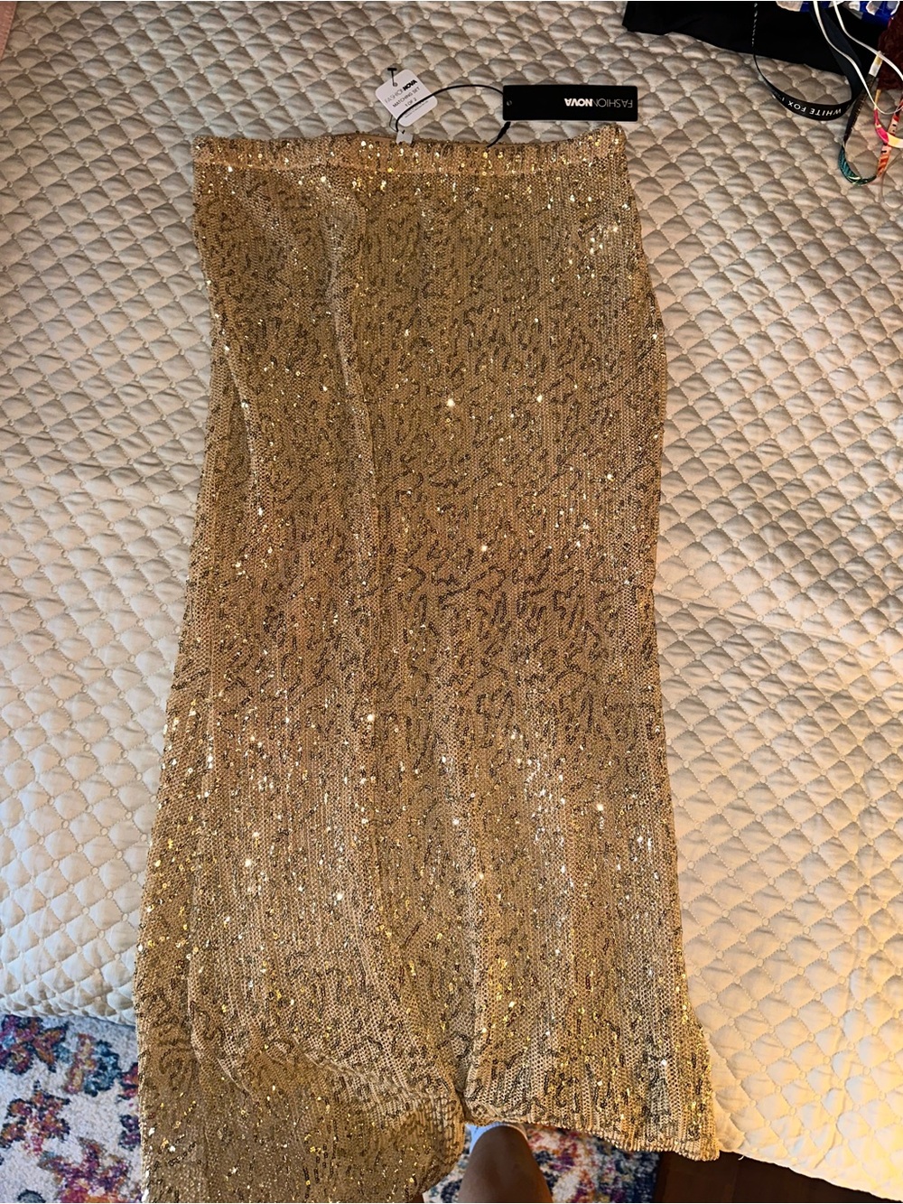 Fashion Nova Gold Sequin Maxi Skirt